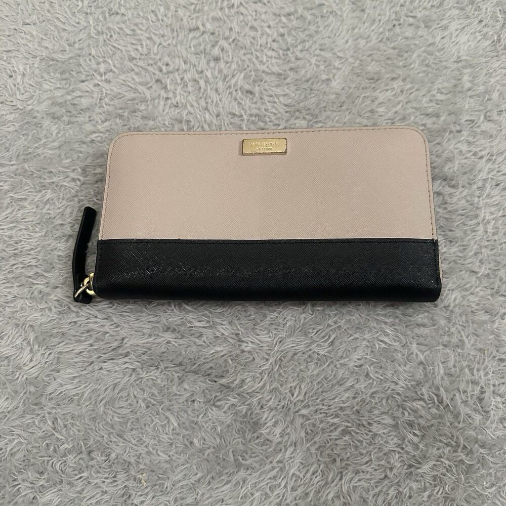 Kate Spade Laurel Way Neda Zip Around Wallet Black/Tan Color Block Leather Gold